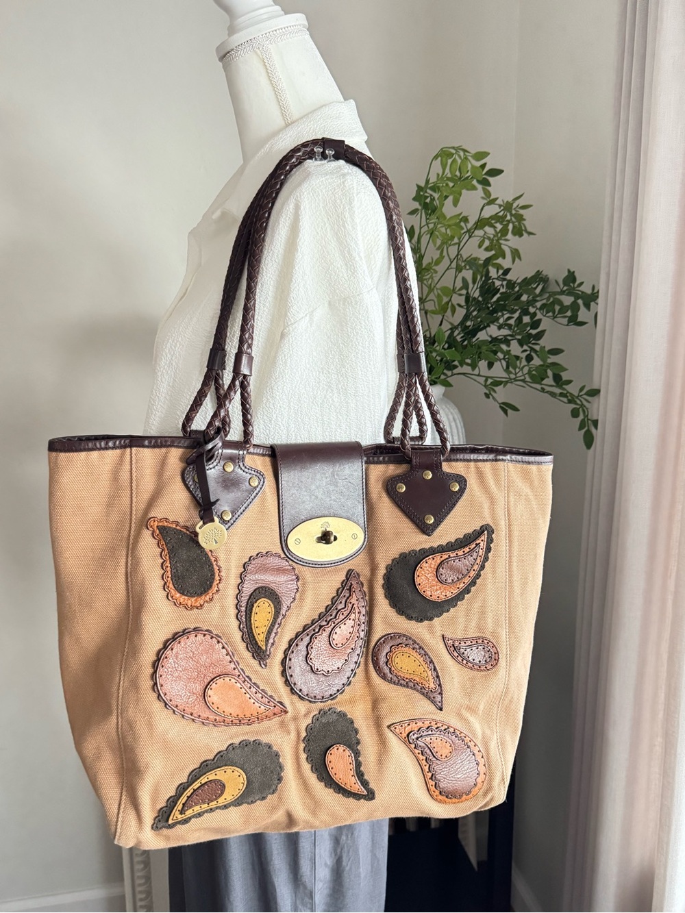 Mulberry Radeliffe Paisley Appliqué Canvas Tote in Tan and Brown - Picture 8 of 12